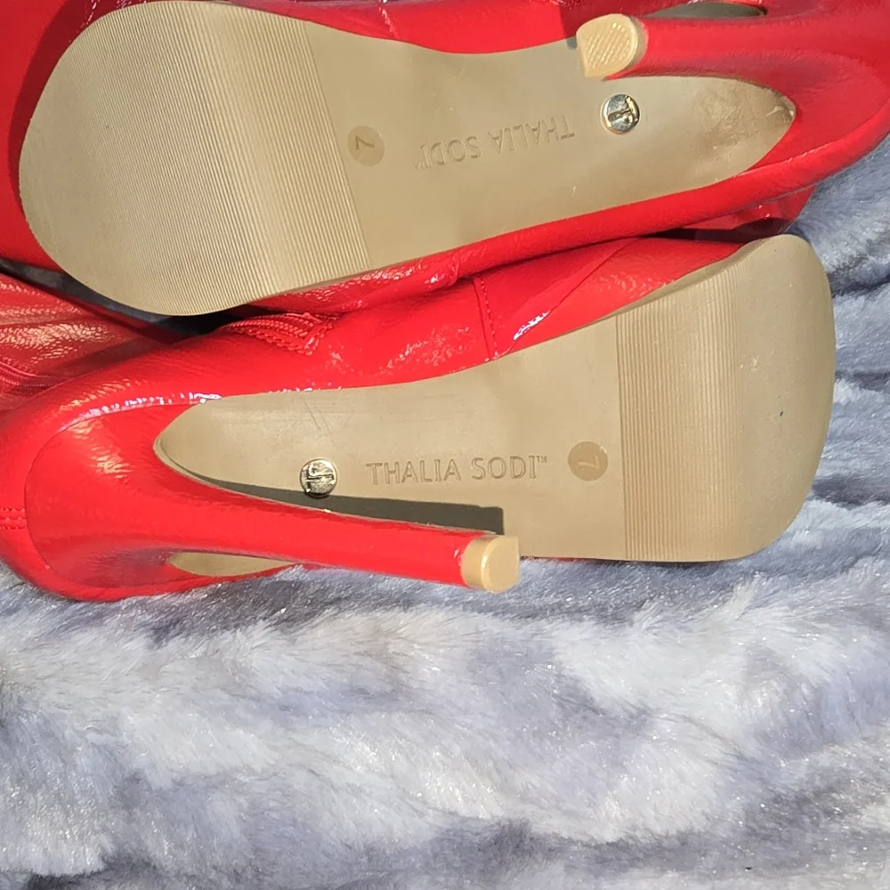 NWB‎ Thalia Sodi Silena Over-The-Knee Platform Fire Engine Red Boots size 10